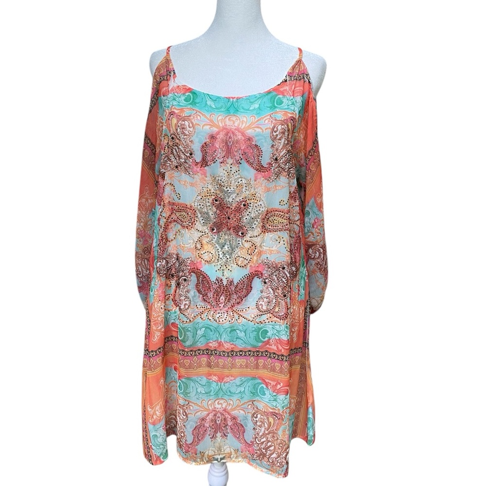 S-Twelve Boho Y2K Rhinestone Cold Shoulder Dress